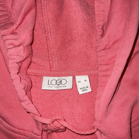 LOGO  Lori Goldstein Jacket Womens Size XL Pink Terry Pockets Open Front Hooded - Picture 4 of 12